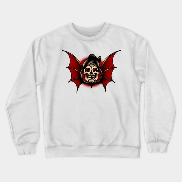 American Traditional Winged Reaper Head Crewneck Sweatshirt by OldSalt